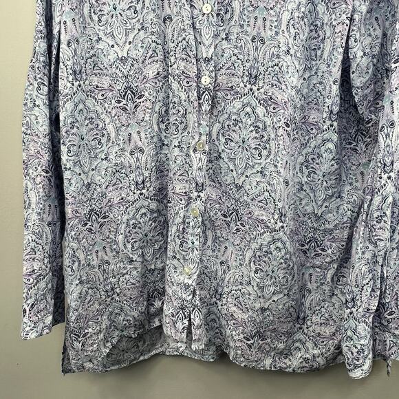 J Jill Love Linen Essential Shirt Sz XL Blue Purple Paisley Button Down Shirt - Picture 3 of 9